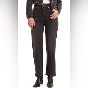 Women's Black Ribcage Straight Ankle High-Rise Jeans